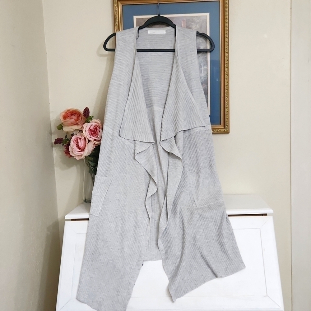 Flowy Cardigan Vest with pockets Size Large Career Office Lagenlook Casual